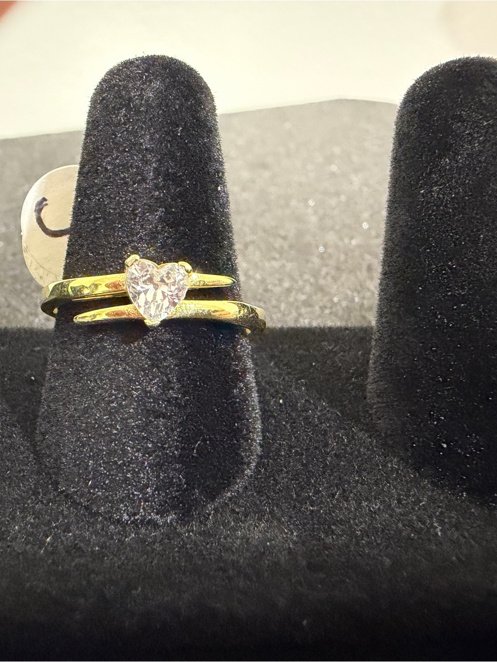 Gold Heart Solitaire Ring with Clear Stone - Women Jewelry